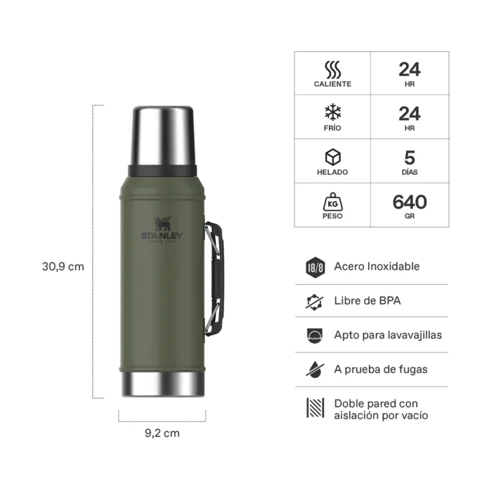 Termo Stanley Clásico 0.94L Verde – Original - Imagen 2